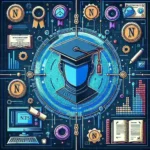 "Certificados acadêmicos digitais baseados em NFTs exibidos em uma tela de computador, representando a crescente migração do mercado de NFTs para a validação educacional."